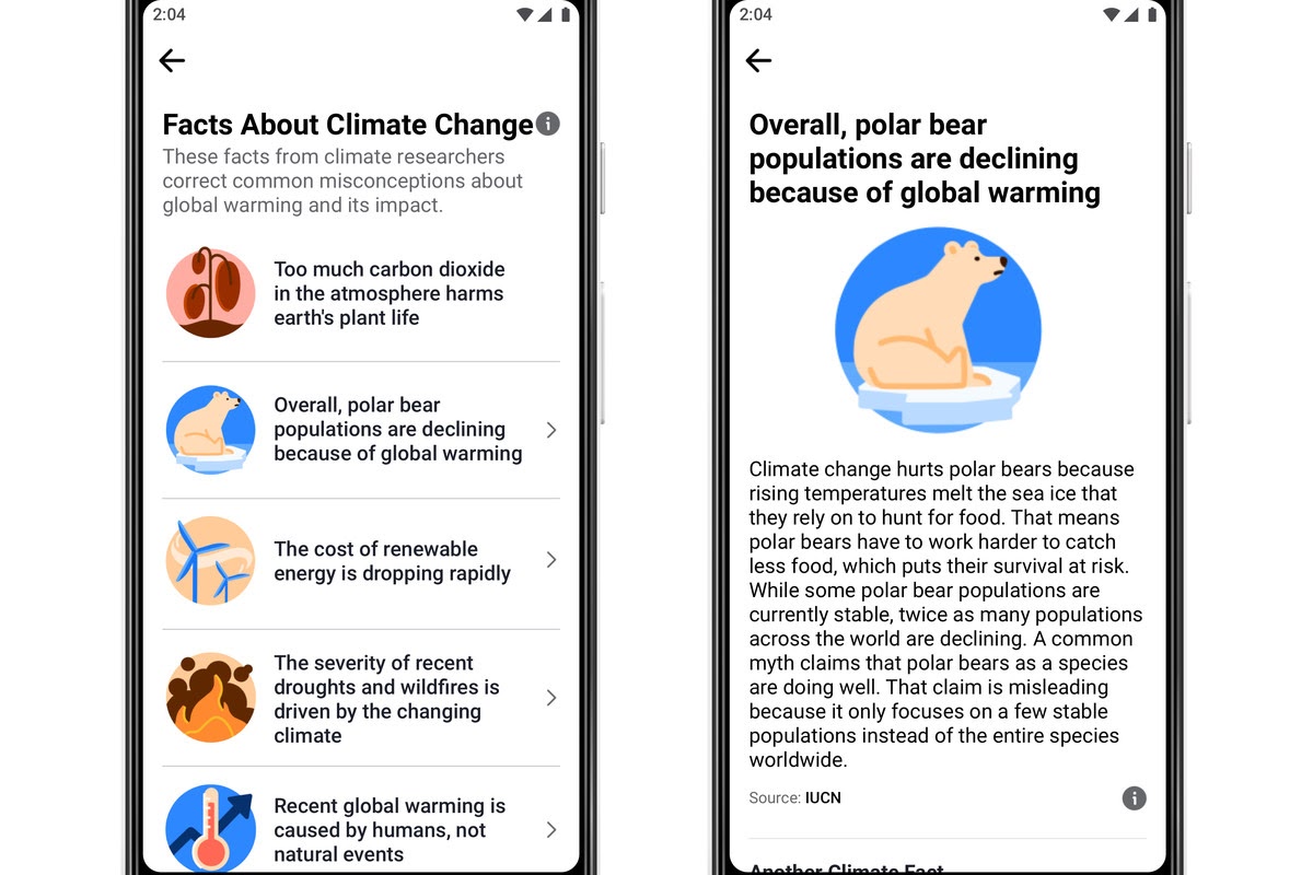 Facebook erweitert sein "Climate Science Information Center" so sieht die Landing Page von Facebook in UK aus. 
