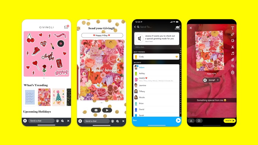 Screenshot Snapchat Mini und der Applikation Givingli 