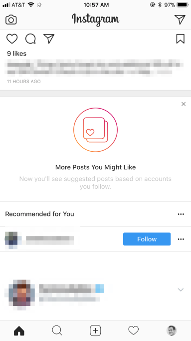 Instagram va proposer du contenu recommandé directement dans le flux d'actualité de votre compte. 