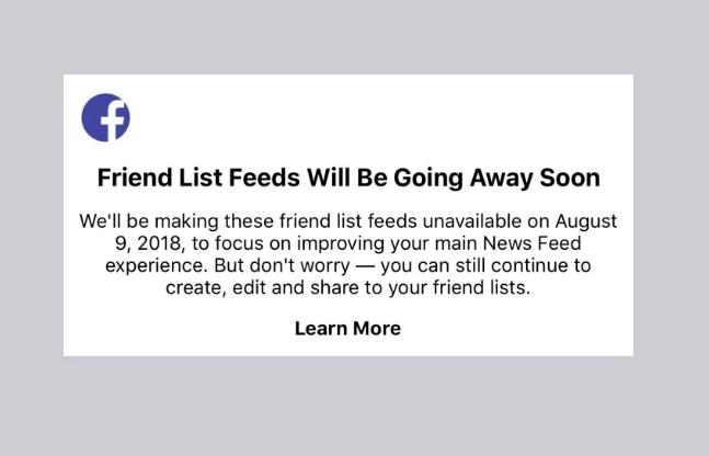 Facebook supprime sa fonctionnalité “Friend List Feeds”