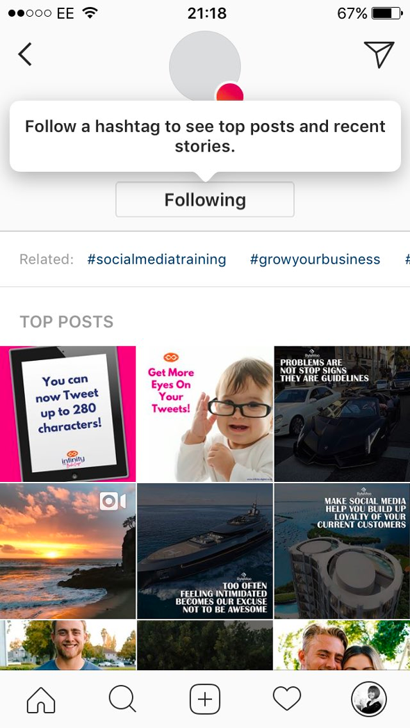 Instagram teste le fait de pouvoir suivre des hashtags