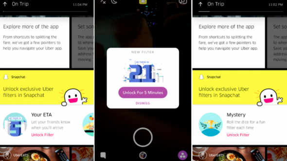 Snapchat lance 3 filtres Uber