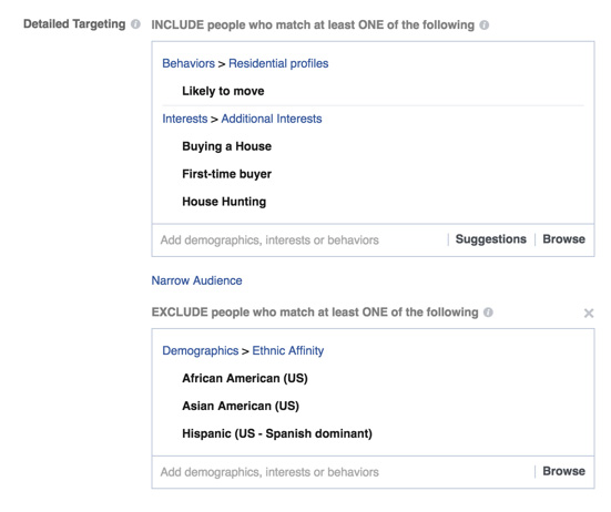 opzioni targeting Facebook