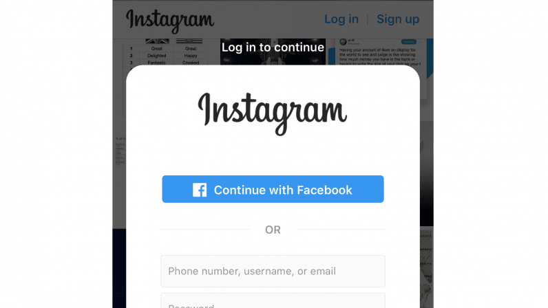 Facebook-Instagram Login interfaccia