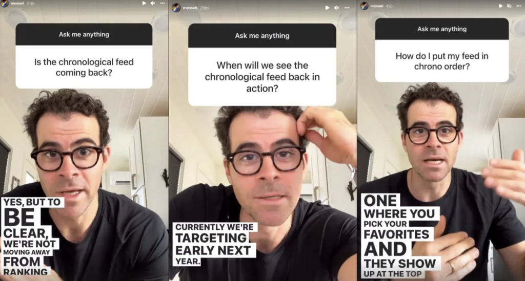 Instagram reintroduce l'ordine cronologico Adam Mosseri Q&A