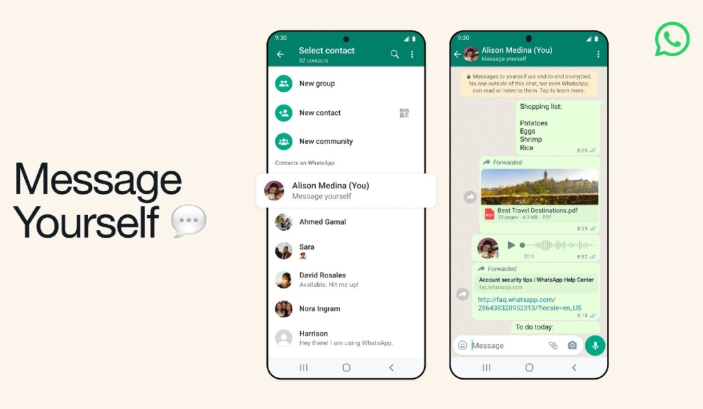 WhatsApp dà la possibilità di messaggiare se stessi