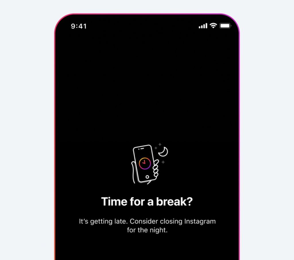 Instagram testa un avviso per limitare il tempo in piattaforma nelle ore serali e notturne.