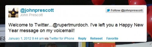 John Prescott tweets Rupert Murdoch