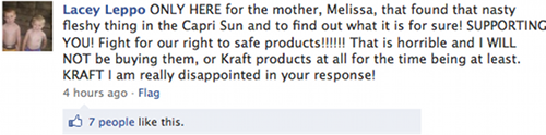 Kraft Foods Facebook wall comment