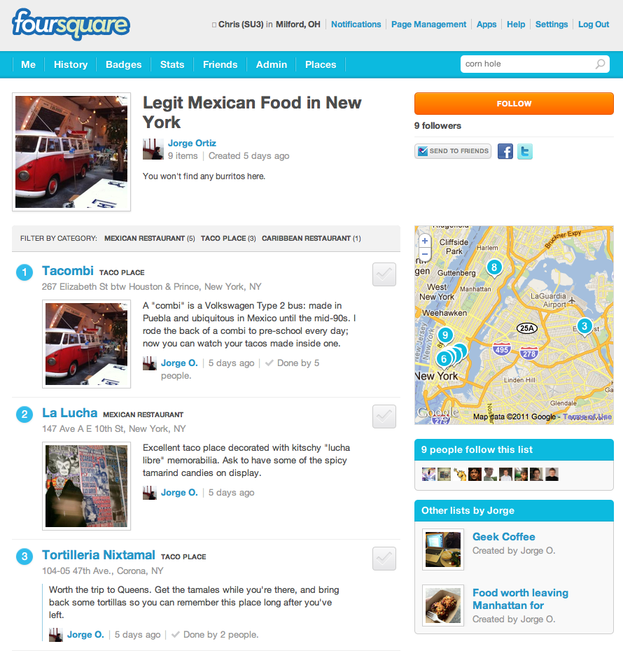 Foursquare Curated Lists