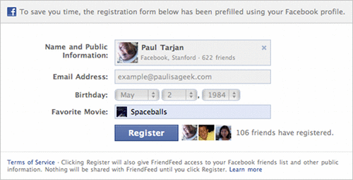 Facebook registration tool example