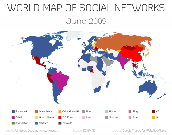 World Map of Social Networks June 2009 - December 2012